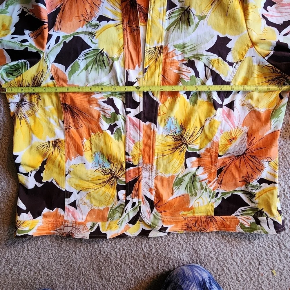 Coldwater Creek Orange Floral Pattern Open Front Lightweight Blazer Sz L